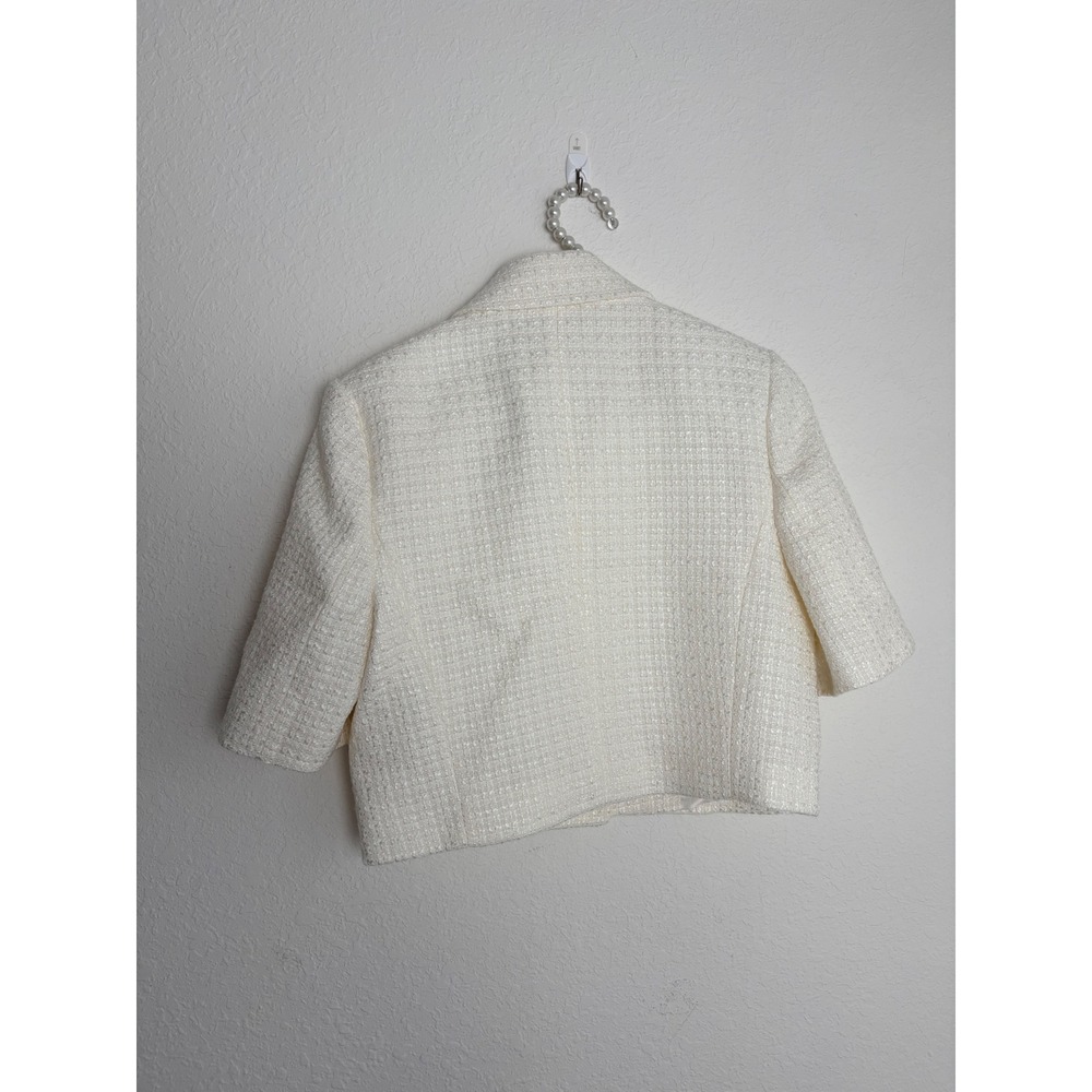 Zara Tweed Cropped Jacket XS‎ Cream White New Crystal Flower Button Short Sleeve - Picture 3 of 12